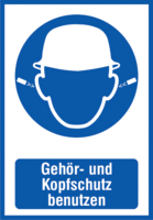Kombischild - Ohrstöpsel und Kopfschutz benutzen, Blau, 37.1 x 26.2 cm, Weiß