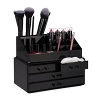 Relaxdays Make Up Organizer Acryl, 2-teilige Schminkaufbewahrung mit Lippenstifthalter und 4 Schubladen, versch. Farben