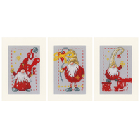 Counted Cross Stitch Kit: Greetings Cards: Christmas Gnomes: Set of 3