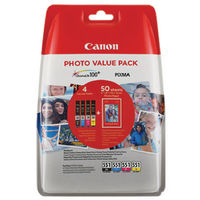 Canon CLI551 Black Cyan Magenta Yellow Standard Capacity Ink Cartridge 4 x 7ml Multipack - 6508B005