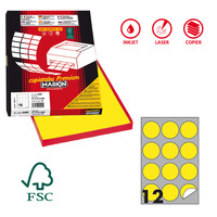 Etichette adesive tonde R/310 - in carta - permanenti - diametro 60 mm - 12 et/fg - 100 fogli - giallo fluo - Markin