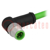 Prise mâle; M12; PIN: 4; mâle; code D-Ethernet; 1m; Isolation: PVC