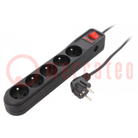 Plug socket strip: protective; Sockets: 5; 250VAC; 10A; black