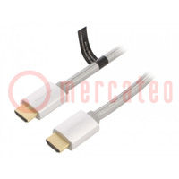 Cable; HDMI 2.0; HDMI plug,both sides; PVC; textile; 10m; silver