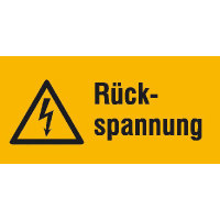 Rückspannung Warnschild, selbstkl. Folie, Bogen 9 Stück, 5,2 x 2,6 cm DIN EN ISO 7010 W012 + Zusatztext ASR A1.3 W012 + Zusatztext