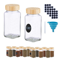 Relaxdays Gewürzgläser Set, Streueinsatz, Gewürzdosen Glas, 120 ml, mit Etiketten, Stift & Trichter, transparent/natur