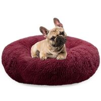 BLUZELLE Dog Bed for Medium Size Dogs, 28" Donut Dog Bed Washable, Round Dog Pillow Fluffy Plush, Calming Pet Bed Removable Mattress Soft Pad Comfort No-Skid Bottom Burgundy