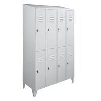 Cloakroom locker with sloping roof, half-height compartments