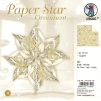 Papier Stern Ornament Set 4 110g/qm 15x15cm 32 Blatt gold/weiß