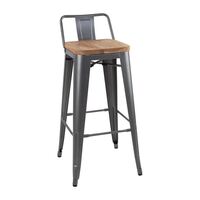 Bolero Bistro High Stools in Metal with Wooden Seat Pad & Backrest - Pack of 4
