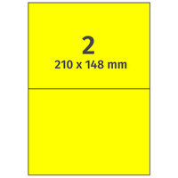 Neonetiketten 210 x 148 mm, 200 Papieretiketten auf 100 Blatt DIN A4 Bogen, Farbetiketten leuchtgelb für Laser