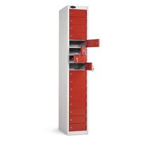 Probe personal effects locker with 16 red doors