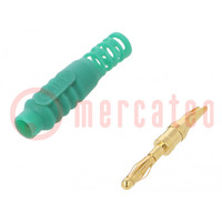 Plug; 2mm banana; 10A; 30VAC; 60VDC; green; Connection: soldered