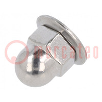 Nut; with flange; hexagonal; M6; 1; A2 stainless steel; 10mm; dome