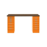 MultiDesk, 1 MultiDrawer mit 6 Schüben, 1 MultiDrawer mit 8 Schüben, Dekor Nussbaum, Farbe Orange, Maße: H 740 x B 1400 x T 600 mm