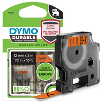 DYMO D1 -Durable Labels - Black on Orange - 12mm x 3m