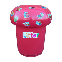 Mushroom Litter Bin - 90 Litre - with Bugs and Litter Letters - Red (10-14 working days) - Plastic Liner