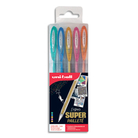 UNI-BALL Pochette de 5 stylos bille à encre gel Electrics, couleurs pailletées assorties UM120SP-5