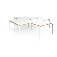 Adapt back to back 4 desk cluster 2800mm x 1600mm with 800mm return desks - white frame, white with oak edge top