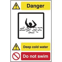 Deep cold water do not swim sign