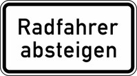 Verkehrszeichen VZ 1012-32 Radfahrer absteigen, 231 x 420, Rundform, RA 2