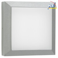 Outdoor LED Wand- und Deckenleuchte Typ Nr. 6560, IP54 IK08, 19 x 19cm, 8W 3000K 880lm, Alu-Guss / Opalglas, dimmbar, Silber