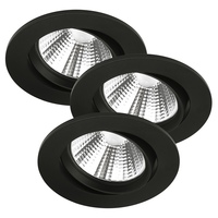 LED Einbau-Downlight FREMONT IP23 3er-Set, jeweils Ø 8.5cm, 5.5W 4000K 345lm 36°, schwenkbar 12°, schwarz