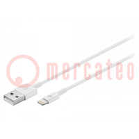 Kábel; USB 2.0; Apple Lightning dugó,USB A dugó; 2m; fehér