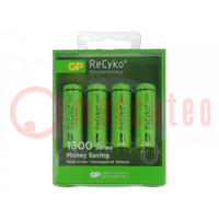 Re-battery: Ni-MH; AA; 1.2V; 1300mAh; ReCyko+; Ø14.5x50.5mm; 130mA