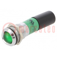 Kontrollleuchte: LED; flach; grün; 230VAC; Ø14mm; IP67; ØLED: 10mm