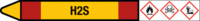 Rohrmarkierer mit Gefahrenpiktogramm - H2S, Rot/Gelb, 2.6 x 25 cm, Seton