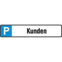 Parkplatzschild Symbol: P, Text: Kunden, Alu geprägt, Größe 52x11 cm