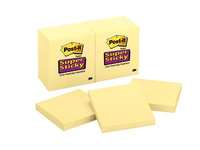 Post-It Super Sticky Notes, 3 in x 3 in, Canary Yellow, 12 Pads/Pack zelfklevend notitiepapier Geel 90 vel Zelfplakkend