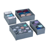 Relaxdays Schubladen Organizer, 4-teiliges Wäscheorganizer Set, für Kleiderschrank & Schublade, für Unterwäsche, grau