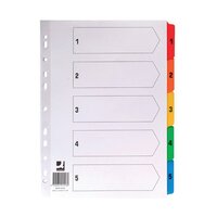 Q-Connect 1-5 Index Multi-punched Reinforced Board Multi-Colour Numbered Tabs A4