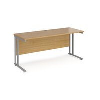 Maestro 25 straight desk 1600mm x 600mm - silver cantilever leg frame and oak to