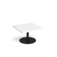 Monza square coffee table with flat round black base 800mm - white