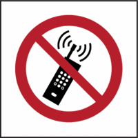 Hängeschild - Eingeschaltete Mobiltelefone verboten, Rot/Schwarz, 25 x 25 cm