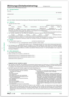 Wohnungs-Einheitsmietvertrag, 4 Seiten, gefalzt auf DIN A4 + Wohnungsgeberbescheinigung