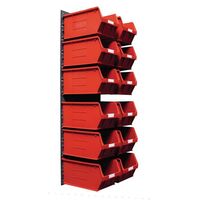 Wall mounted louvre panel and small parts bin kits 12 bins, choice of colour