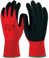 Kesztyű mártott latex textil kézháttal fekete/piros 11