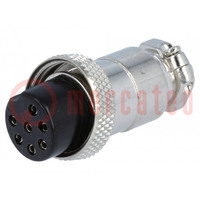 Plug; microphone; female; PIN: 7; for cable; straight; 6mm