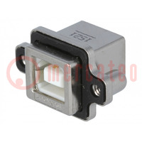 Connector: USB B; socket; MUSB; for panel mounting,screw; THT