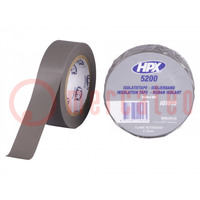 Tape: electro-isolatie; W: 19mm; L: 10m; Thk: 0,15mm; grijs; rubber