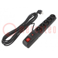 Plug socket strip: protective; Sockets: 5; 230VAC; 10A; black
