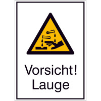 Warn-Kombischild,Folie,Vorsicht! Lauge,13,1 cm x 18,5 cm DIN EN ISO 7010 W023 + Zusatztext ASR A1.3 W023 + Zusatztext