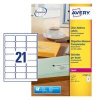 Avery Laser Address Label 63.5x38mm 21 Per A4 Sheet Clear (Pack 525 Labels) L7563-25
