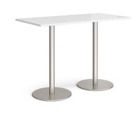 Monza rectangular poseur table with flat round brushed steel bases 1600mm x 800m