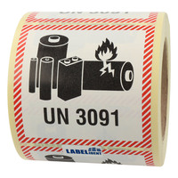 Transportaufkleber 100 x 100 mm, Lithium Metall Batterien, UN 3091, Papier, permanent, 500 Transportetiketten