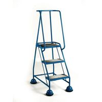 Mobile platform steps with cup feet and full handrail 3 tread in blue